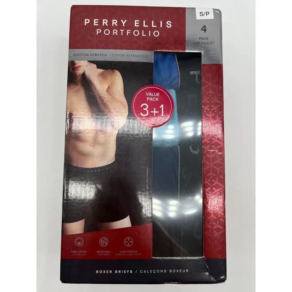Perry Ellis Portfolio Cotton Stretch Boxer Briefs Multicolor 4 Pack Size S - Picture 5 of 12